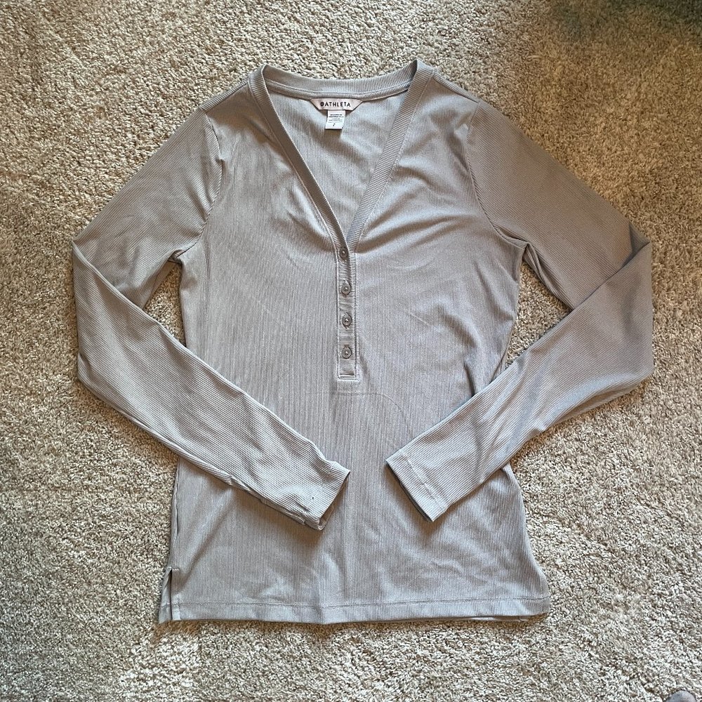 Athleta Uptempo Ribbed Henley Long Sleeve Tee